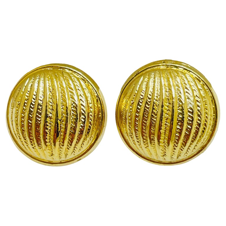 Boucles D'oreilles Clips Vintage Françaises Années 80 - Grandes, Métal Et Verre, Bleu Vert Doré