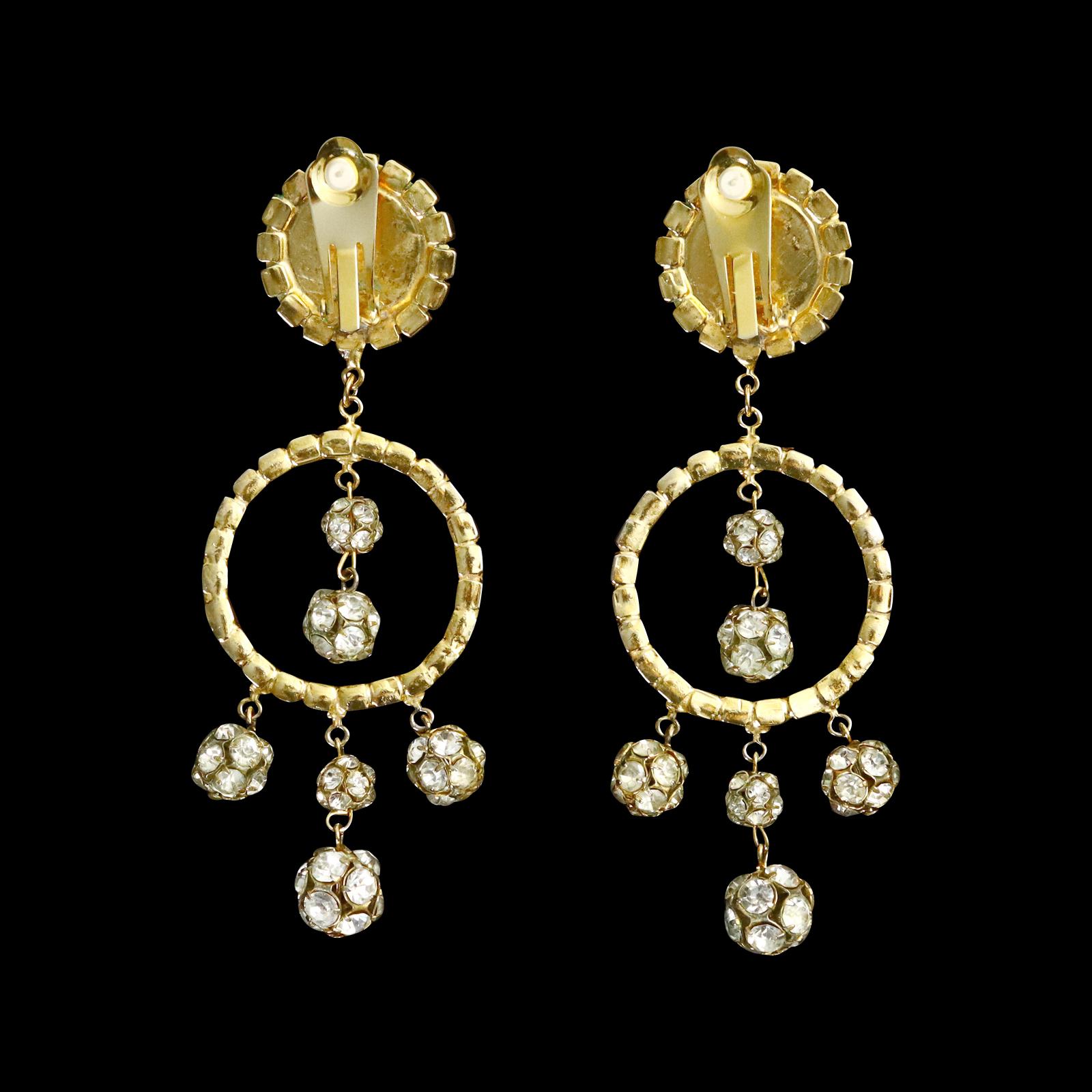 Vintage Gold Tone Diamante Long Dangling Earrings with Rondelles, Circa 1960s For Sale 5