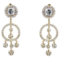 Orecchini pendenti lunghi con diamanti e rondelle in tonalità oro vintage, circa anni '60