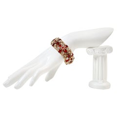 Bracelet vintage en or serti de diamants, fleurs rouges carrées Circa Vintage 1940s