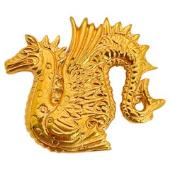 Vintage gold tone dragon designer runway brooch