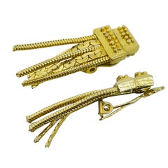 Orecchini a clip vintage in oro con catene in stile etrusco