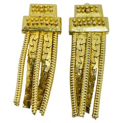Vintage Goldton Tropfen etruskischen Stil Ketten Designer Clip auf Ohrringe