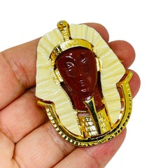 Vintage gold tone Egyptian Pharaoh resin massive designer brooch
