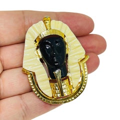 Vintage gold tone Egyptian Pharaoh resin massive designer brooch