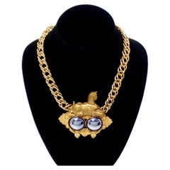 Vintage Gold-Tone Egyptian Sphinx Statement Pendant Chain-Link Necklace
