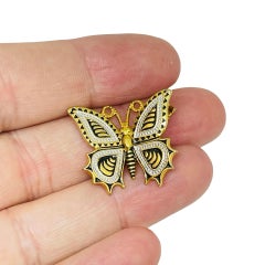 Vintage gold tone enamel butterfly designer brooch