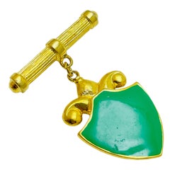 Vintage gold tone enamel dangle designer brooch
