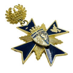 Vintage gold tone enamel dangle maltese cross brooch