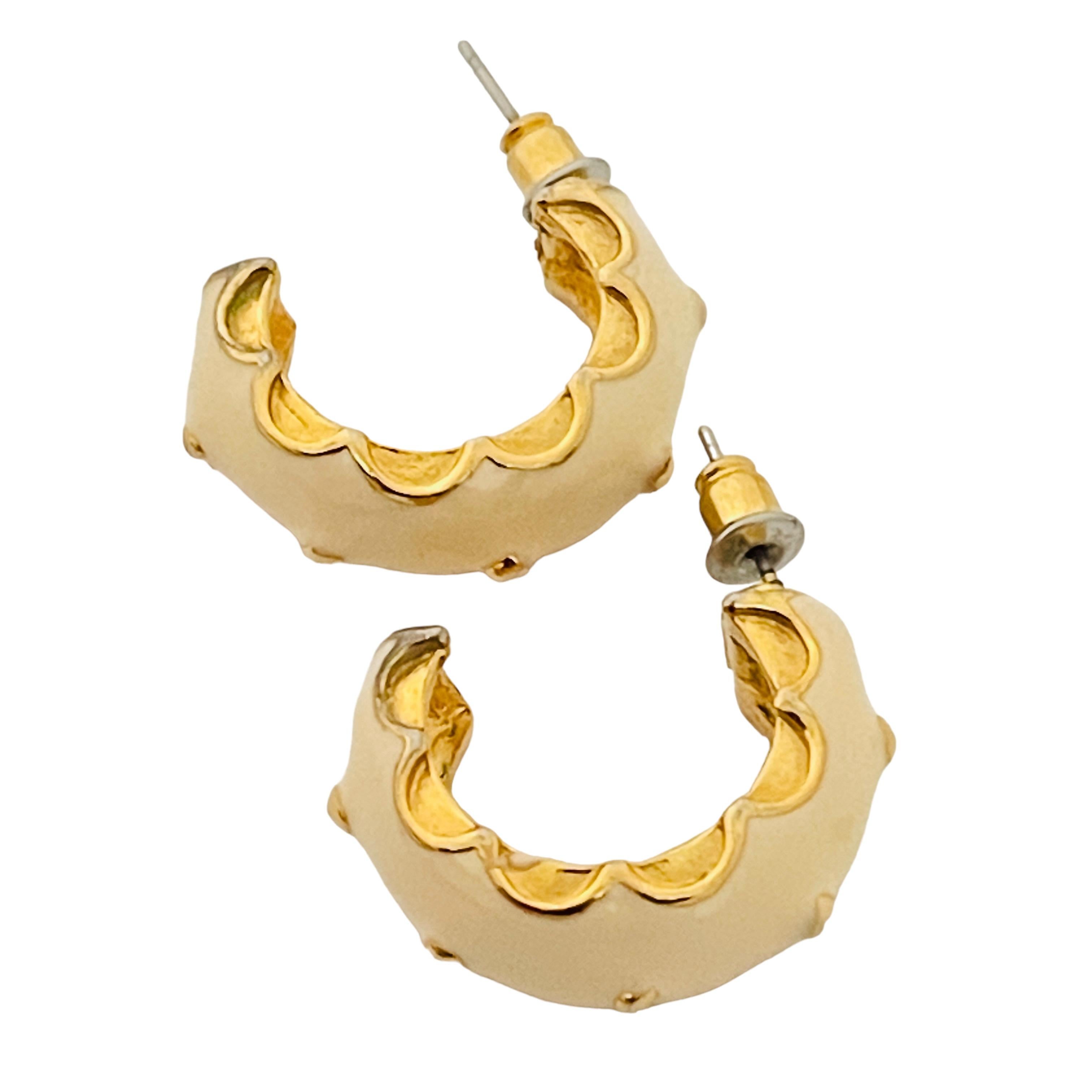 Vintage Gold Tone Enamel Designer Earrings - image 2