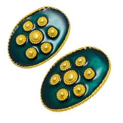 Vintage gold tone enamel designer earrings
