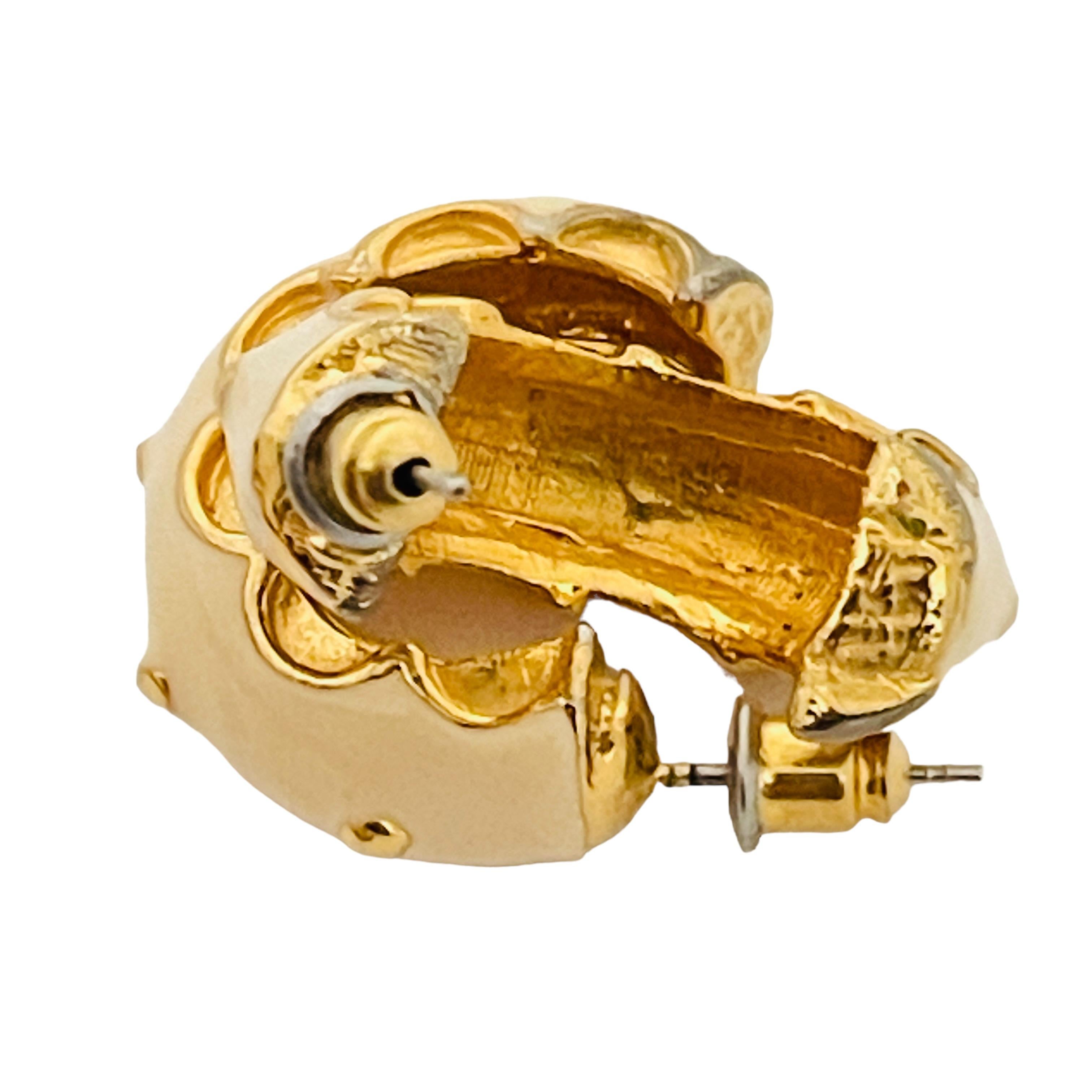 Vintage Gold Tone Enamel Designer Earrings - image 3