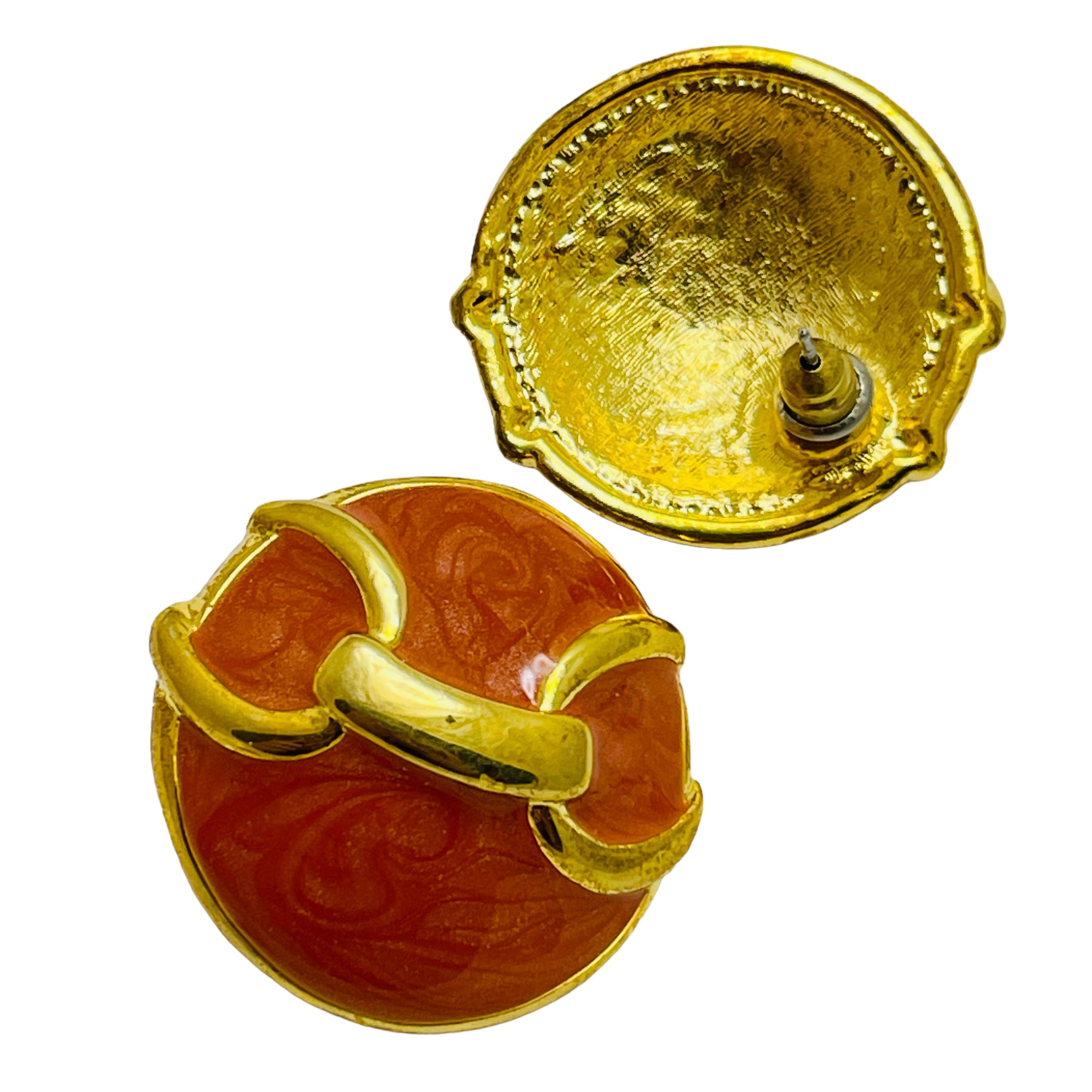 Pendientes de diseño vintage de esmalte en tono dorado en Bueno estado para la venta en Palos Hills, IL