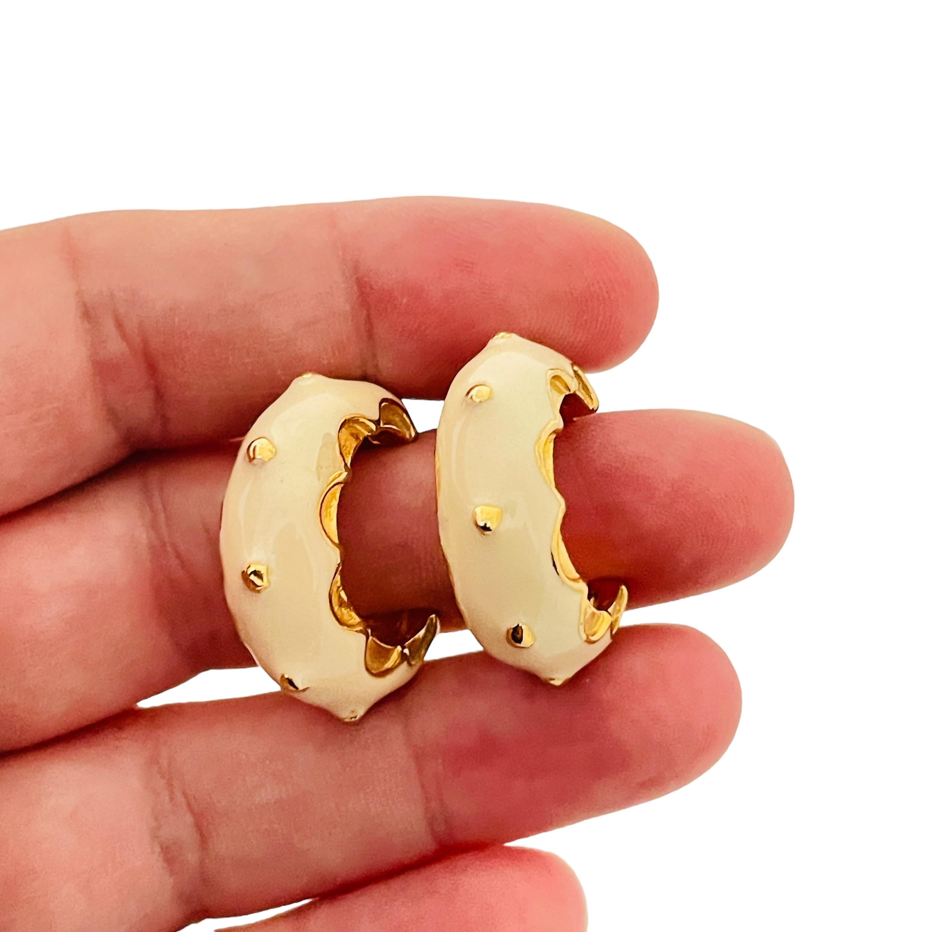 Vintage Gold Tone Enamel Designer Earrings - image 4