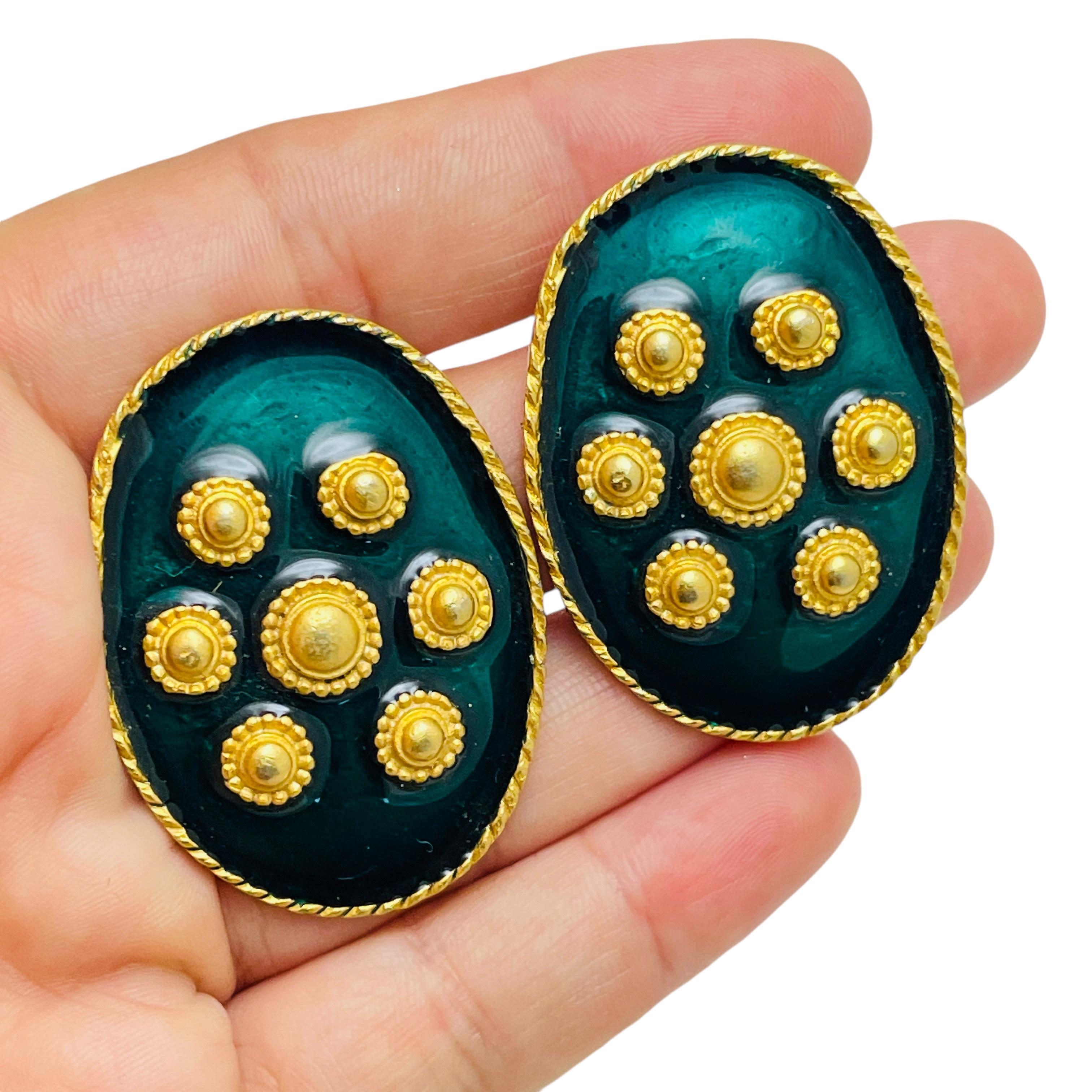 Women's Vintage gold tone enamel designer earrings For Sale