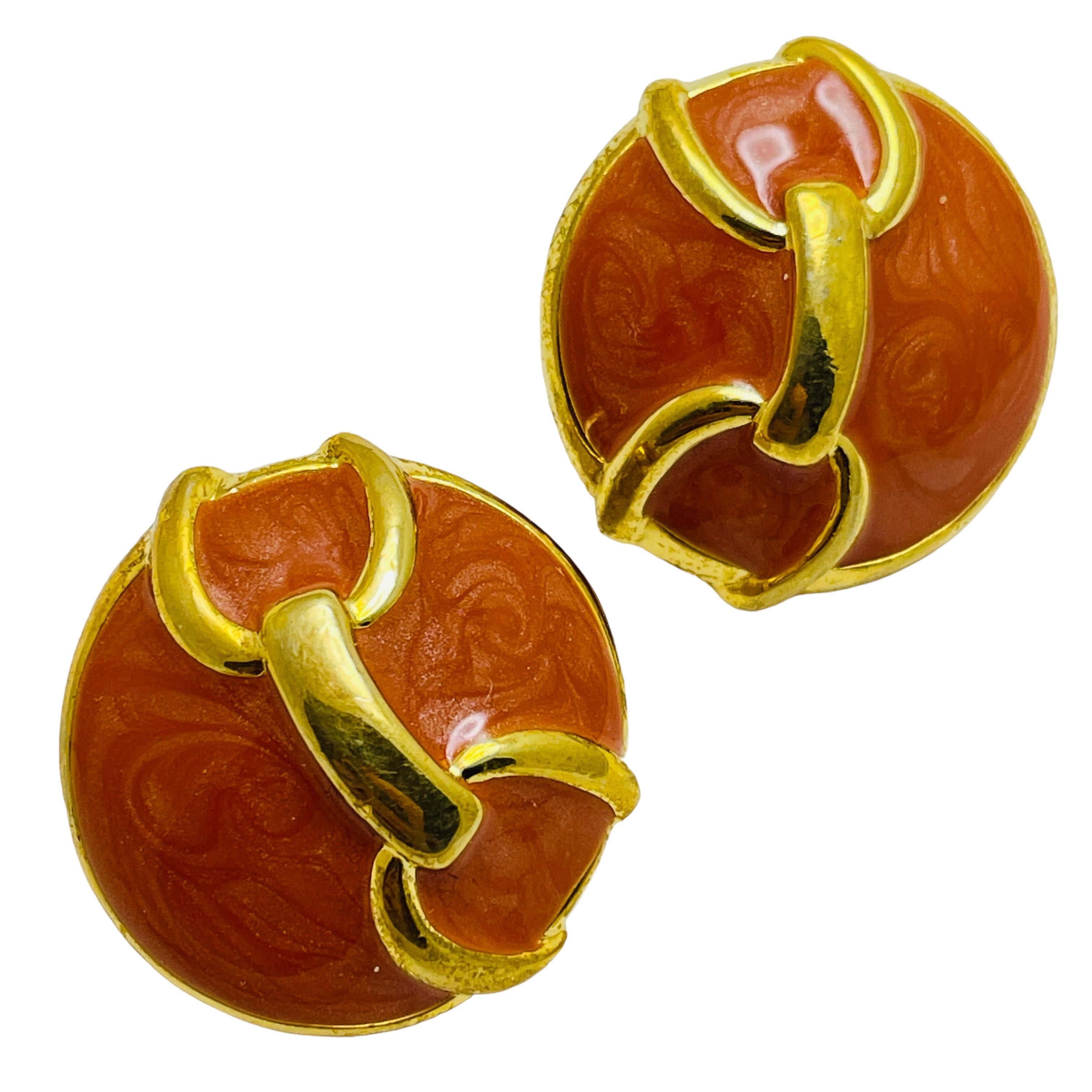 Vintage gold tone enamel designer earrings