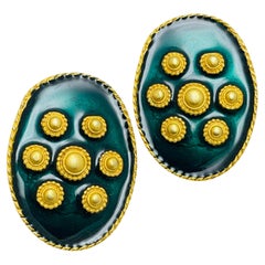 Vintage gold tone enamel designer earrings