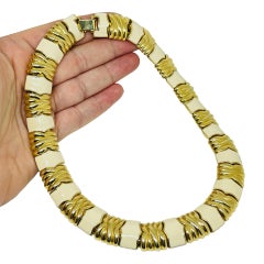 Vintage gold tone enamel designer necklace