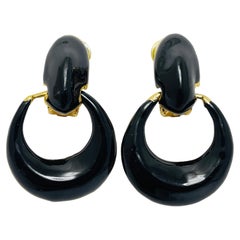 Vintage gold tone enamel door knocker designer clip on earrings