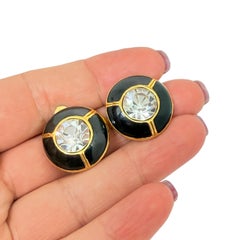 Vintage gold tone enamel glass stone designer clip on earrings
