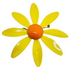 Vintage gold tone enamel huge flower brooch