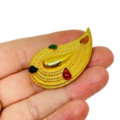 Vintage gold tone enamel leaf designer brooch