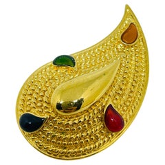 Vintage gold tone enamel leaf designer brooch