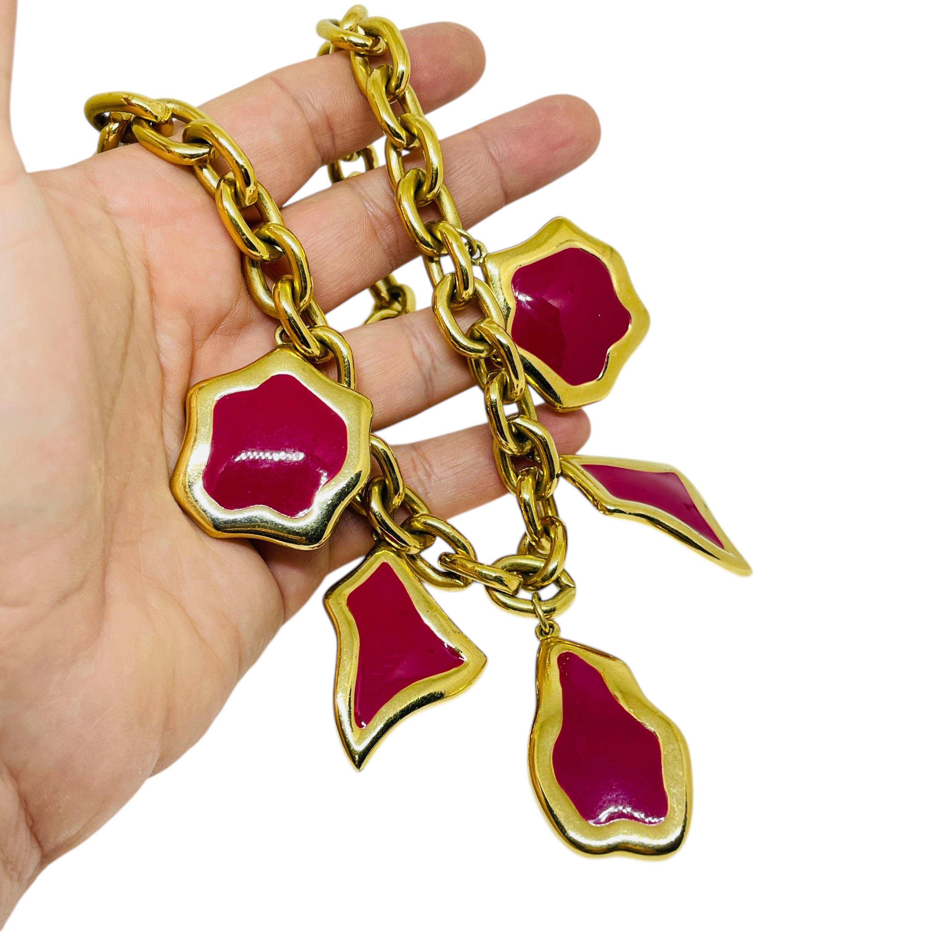 Collier de créateur vintage à chaîne massive en émail doré en vente 1