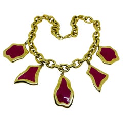 Vintage gold tone enamel massive chain designer necklace