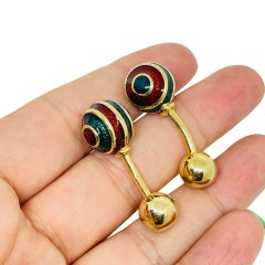 Vintage gold tone enamel modernist designer cufflinks