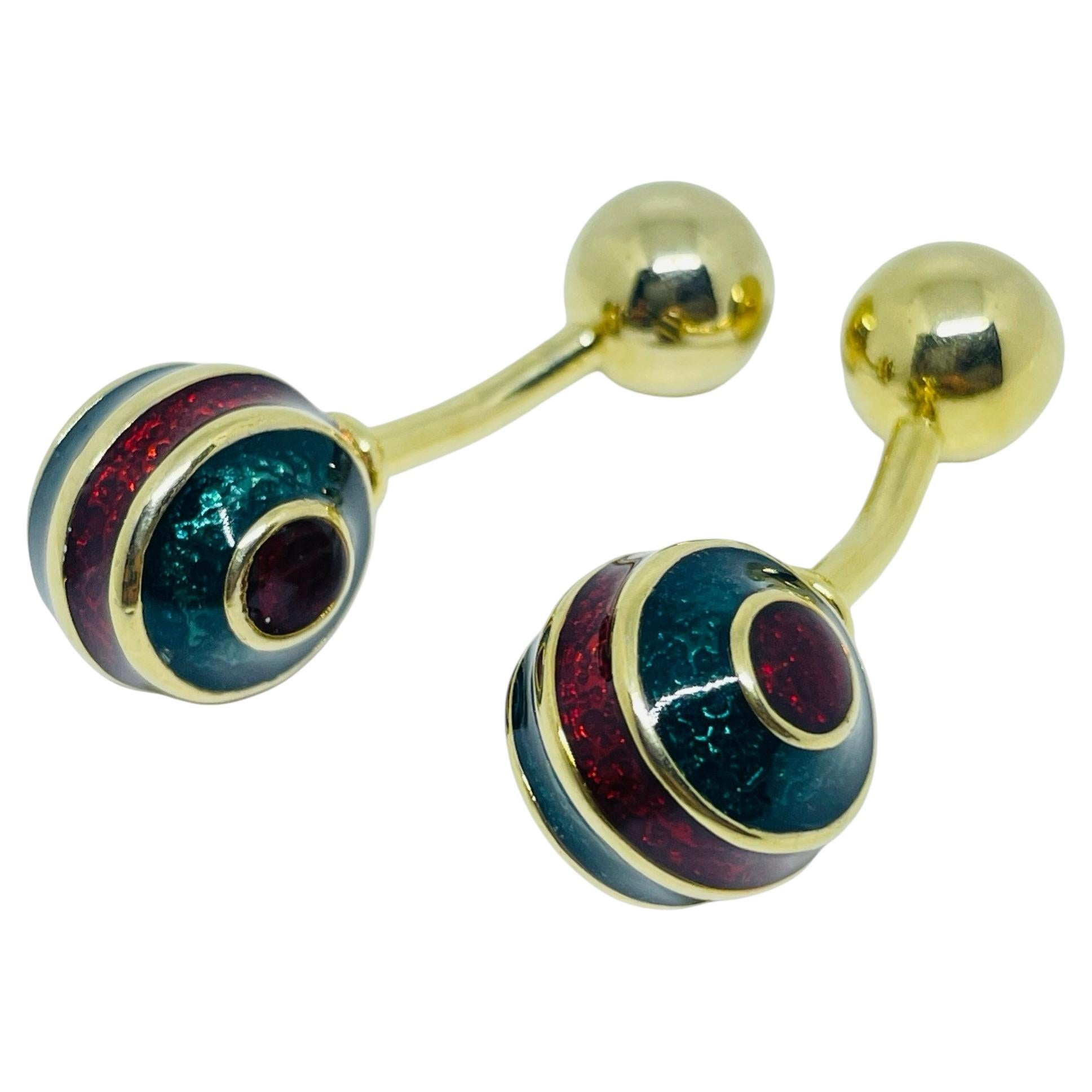 Vintage gold tone enamel modernist designer cufflinks