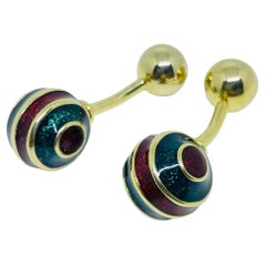 Vintage gold tone enamel modernist designer cufflinks