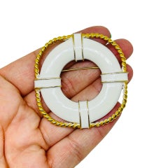 Vintage gold tone enamel nautical massive designer brooch