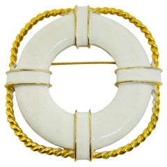 Vintage gold tone enamel nautical massive designer brooch