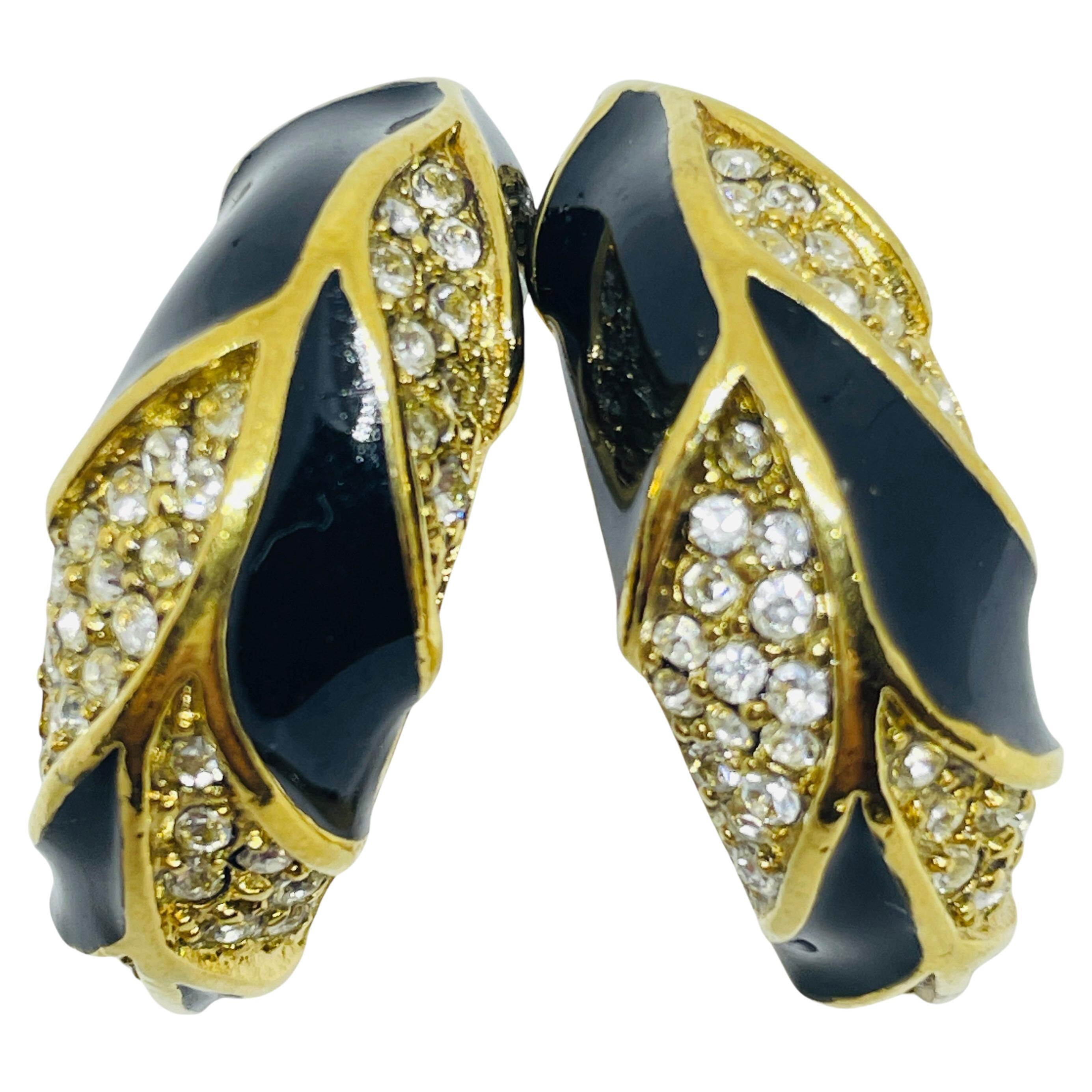 Vintage Gold Ton Emaille Strass Designer Ohrringe