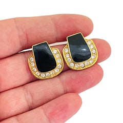 Vintage gold tone enamel rhinestone designer post earrings