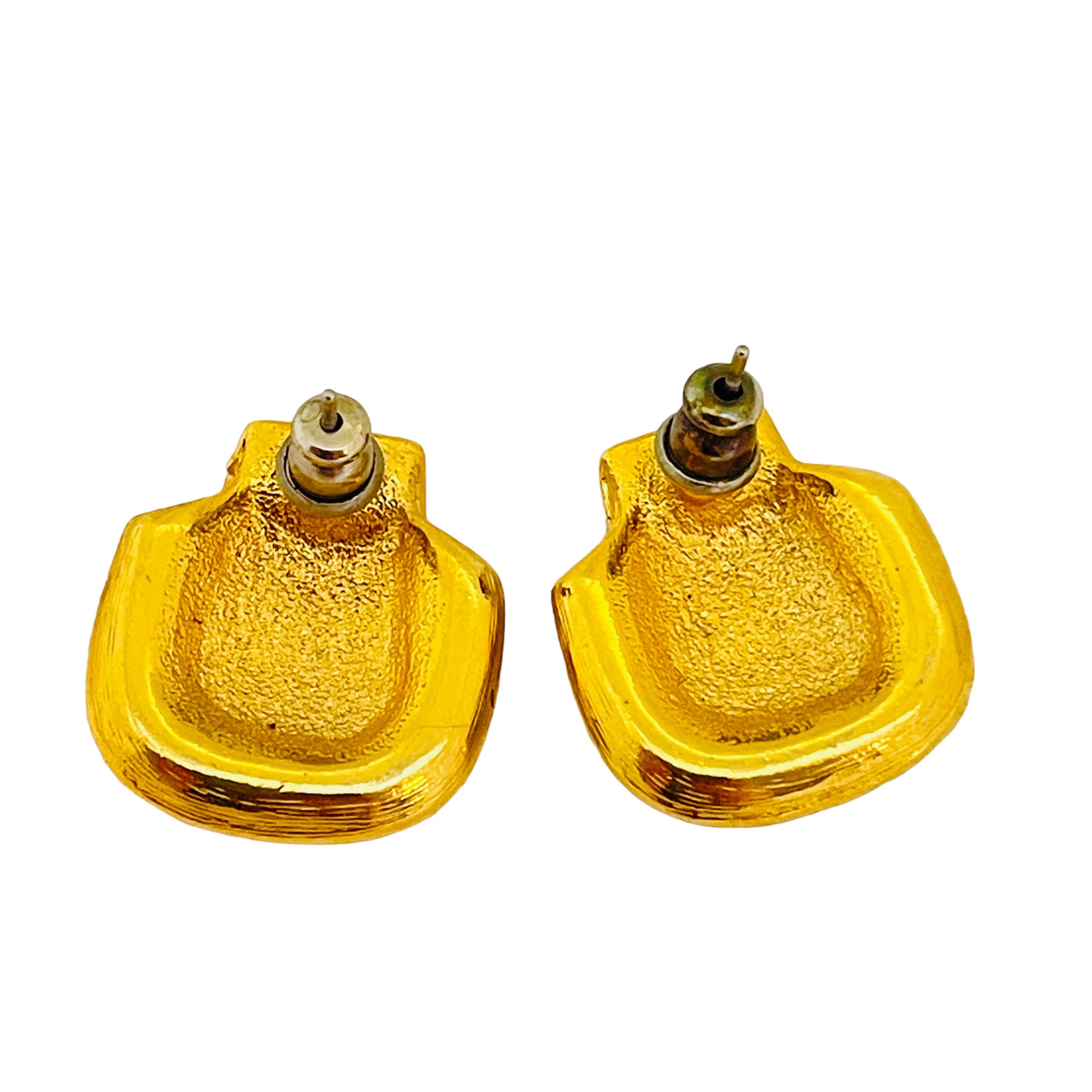 Vintage Gold Ton Emaille Strass Designer Post Ohrringe im Zustand „Gut“ im Angebot in Palos Hills, IL