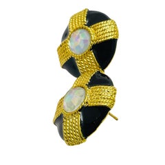 Vintage gold tone enamel rhinestone maltese cross designer earrings