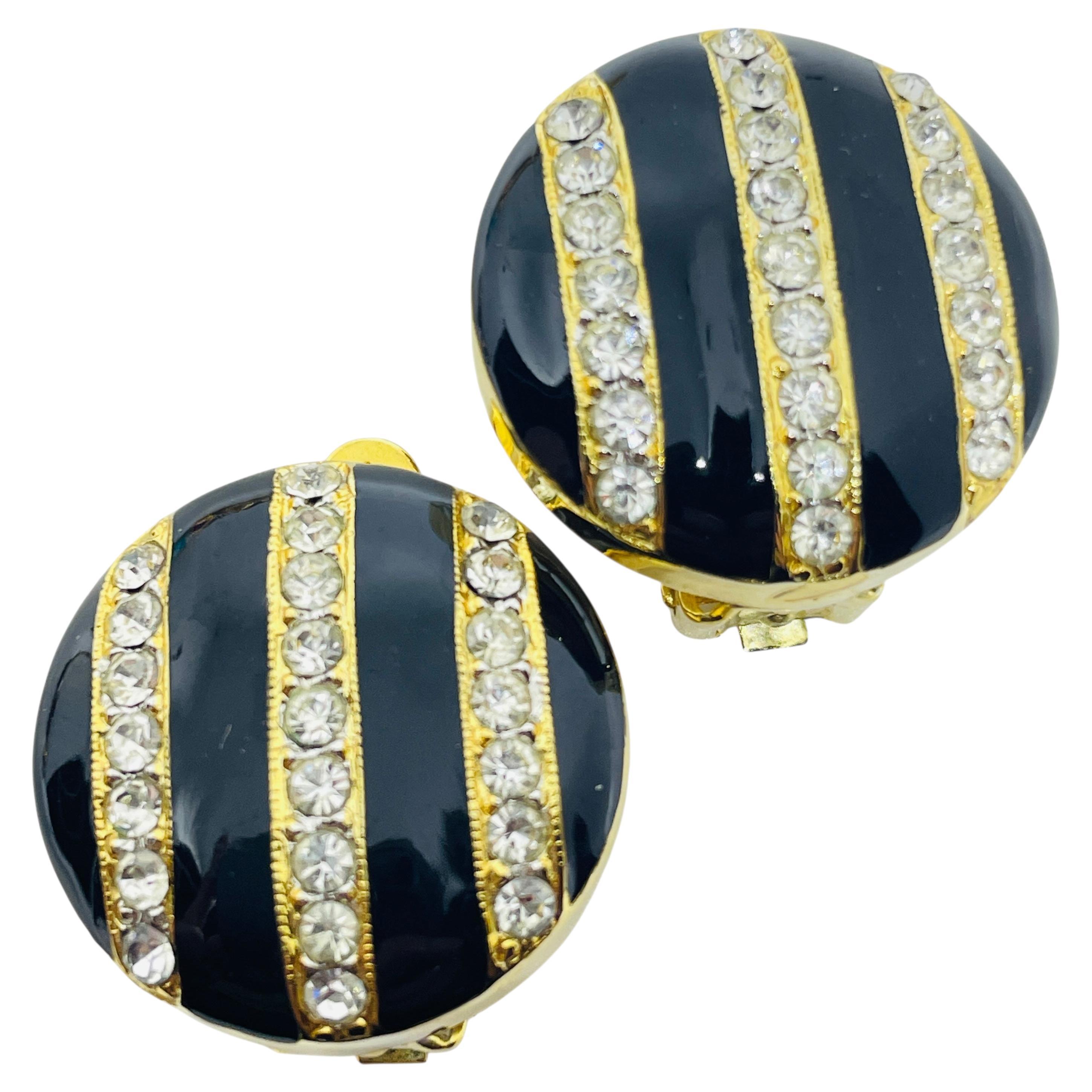 Orecchini a clip vintage anni 
80 con strass smaltati in tonalità oro, di design