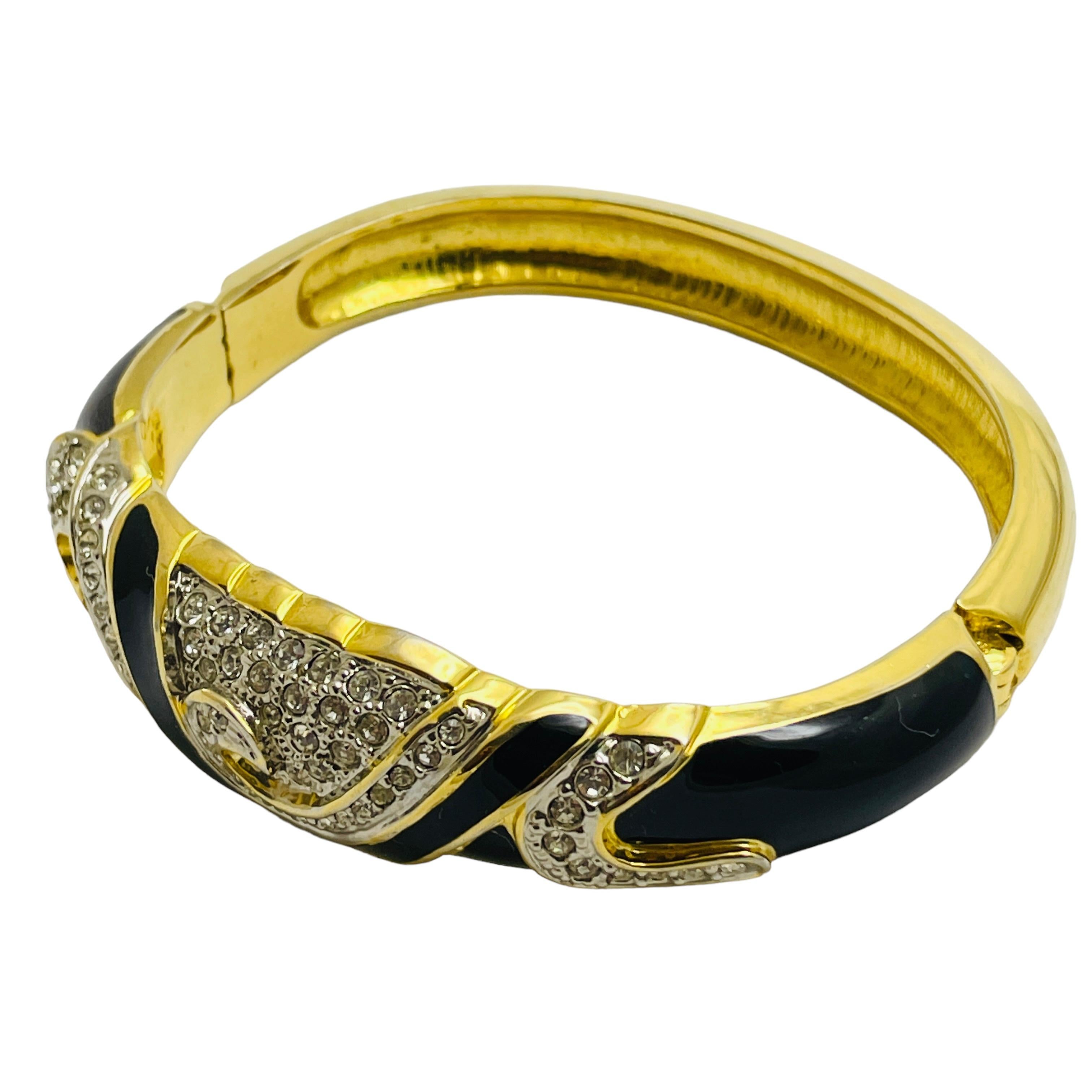 Vintage gold tone enamel rhinestones designer bracelet In Good Condition For Sale In Palos Hills, IL