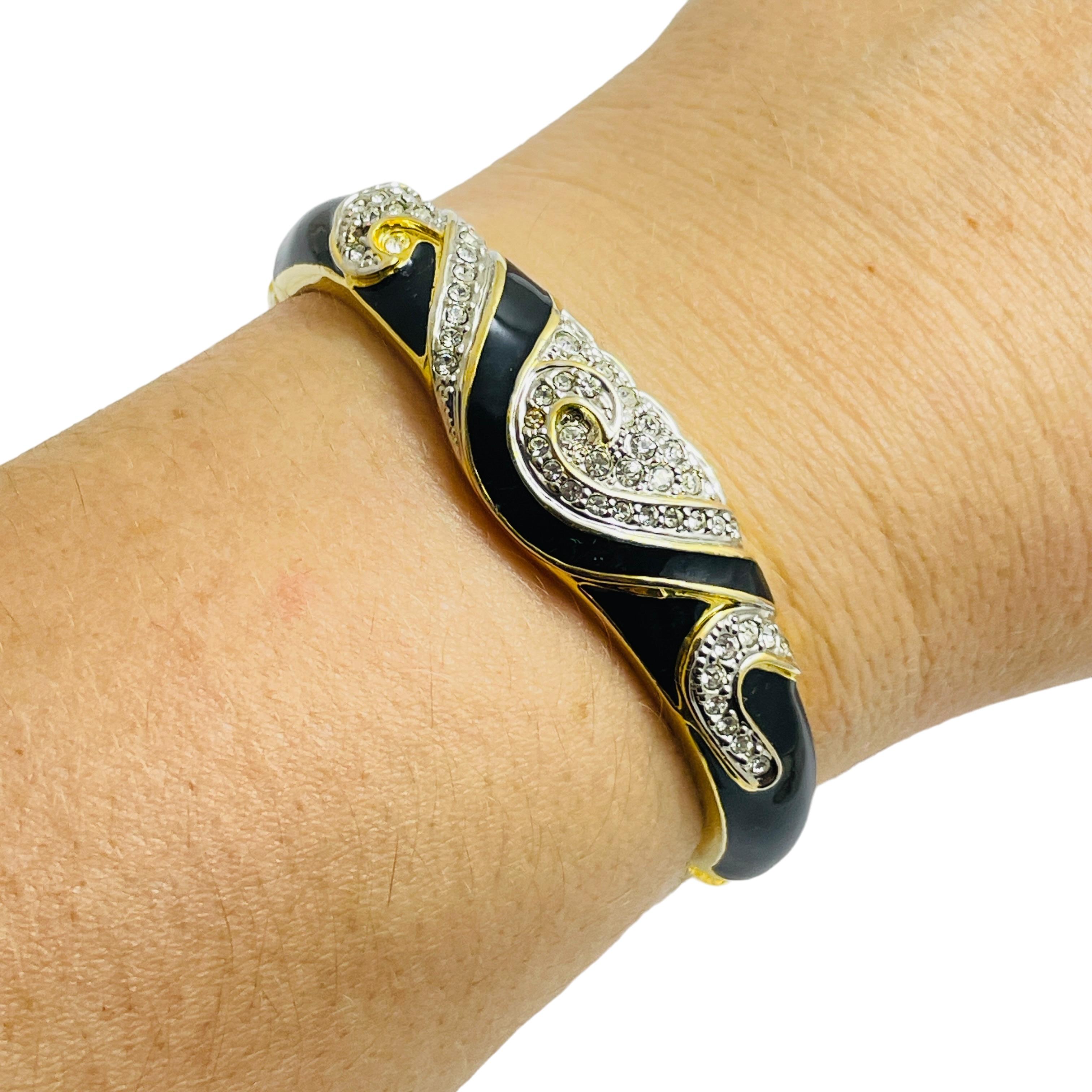 Vintage gold tone enamel rhinestones designer bracelet For Sale 1