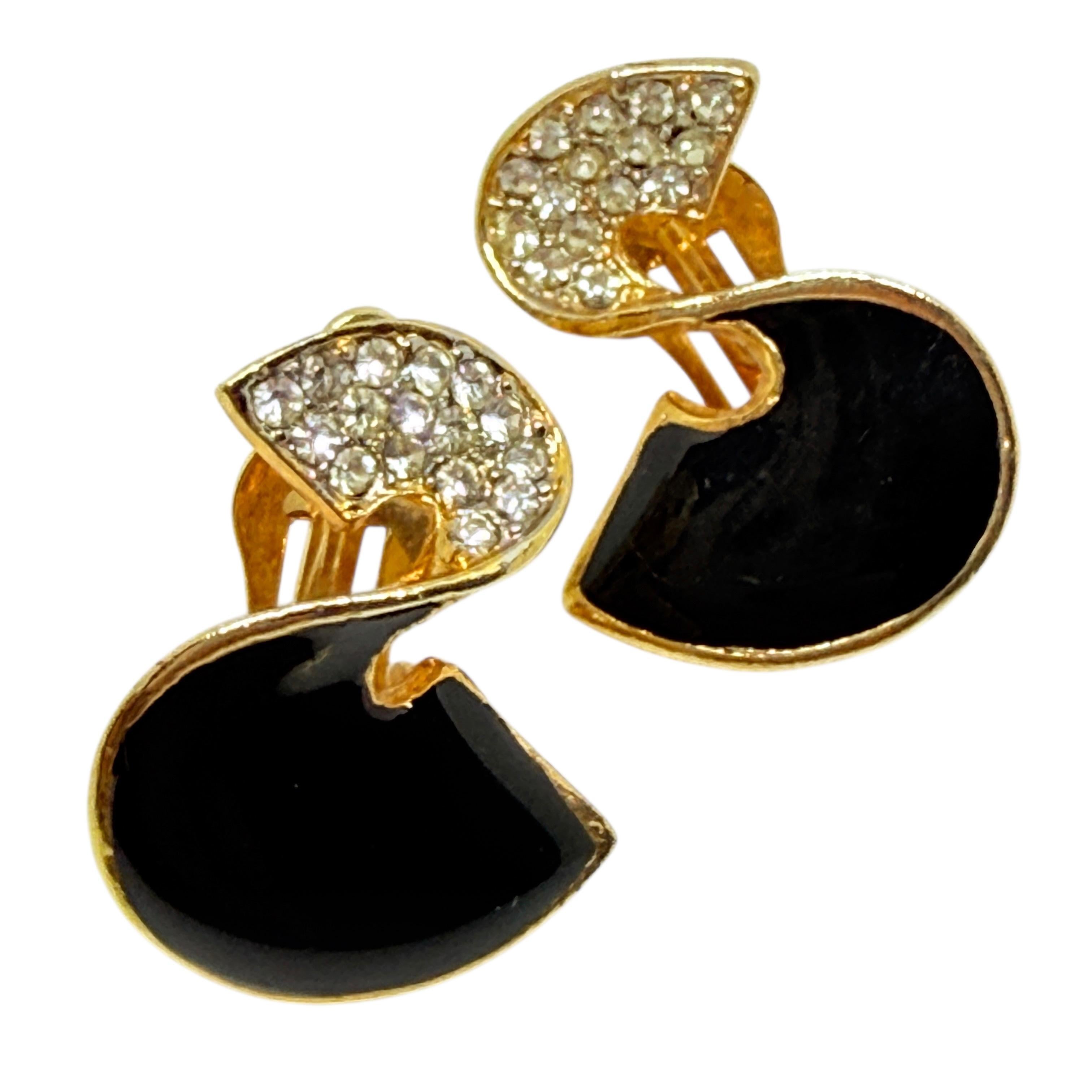 Vintage Gold Ton Emaille Strass Designer Clip auf Ohrringe im Angebot 1