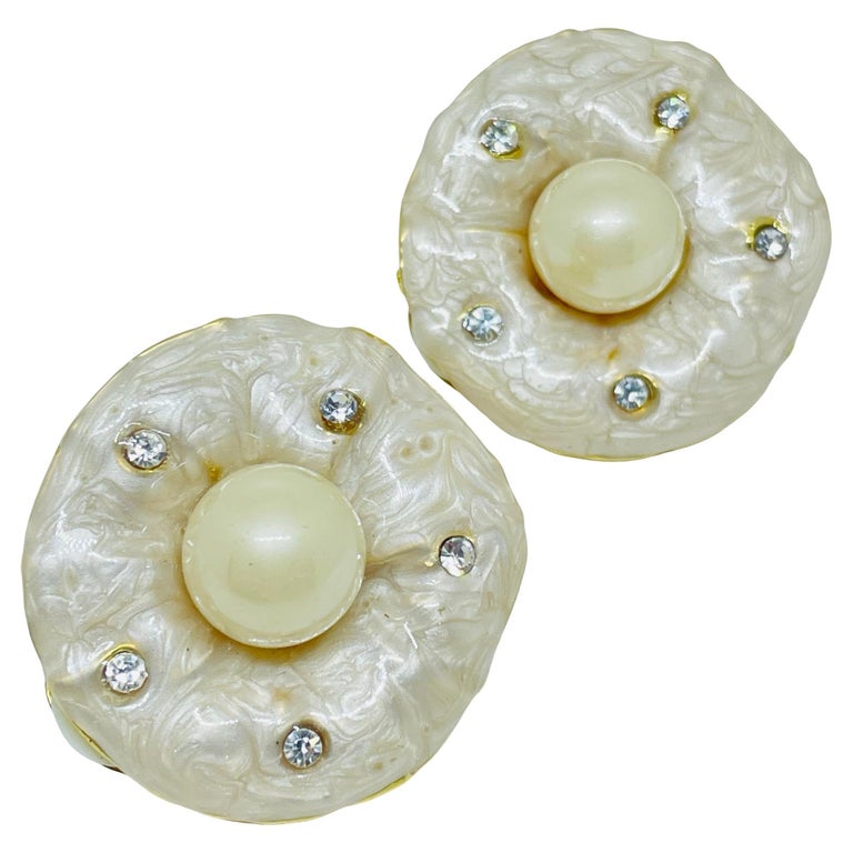 Boucles D'oreilles Clips Dorées Avec Strass Et émail - état Très Bon - Bijou Fantaisie