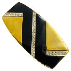 Vintage gold tone enamel rhinestones geometric designer brooch