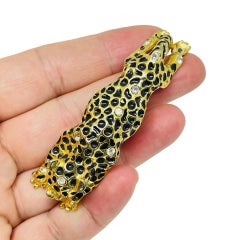 Vintage gold tone enamel rhinestones panther designer brooch