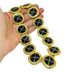 Vintage gold tone enamel toggle clasp chain designer necklace