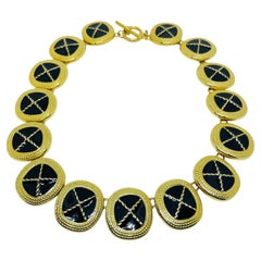 Vintage gold tone enamel toggle clasp chain designer necklace