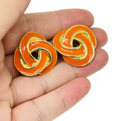 Vintage Gold Ton Emaille verdrehten Knoten Designer Clip auf Ohrringe