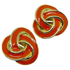 Vintage Gold Ton Emaille verdrehten Knoten Designer Clip auf Ohrringe