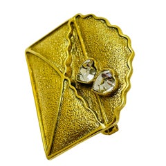 Vintage gold tone envelope letter rhinestone heart designer brooch